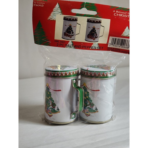 Other - Vintage Christmas Tin Salt and Pepper Shaker Set Holiday Tree Teddy Bear